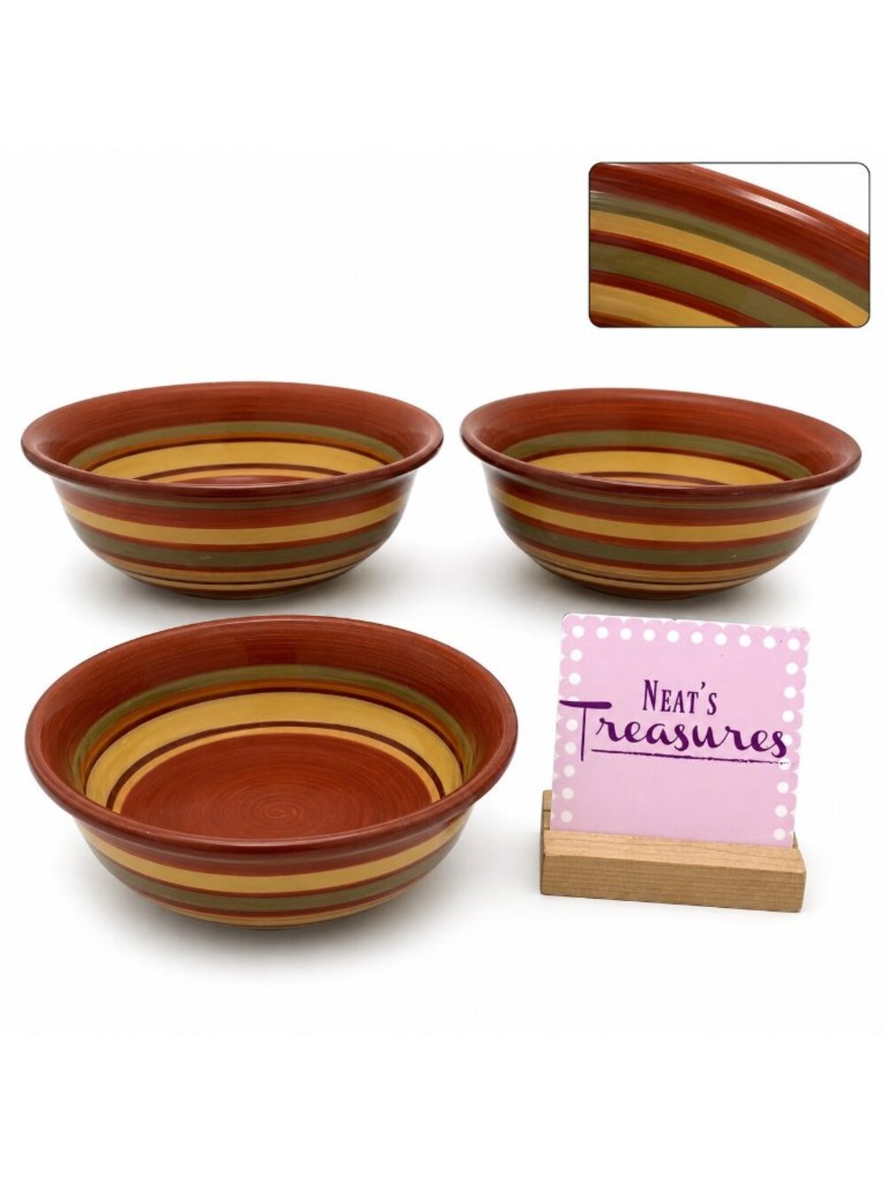 Raymond Waites Certified Intl RONDO Brown Rust Yellow Pasta Soup Bowls Set of 3